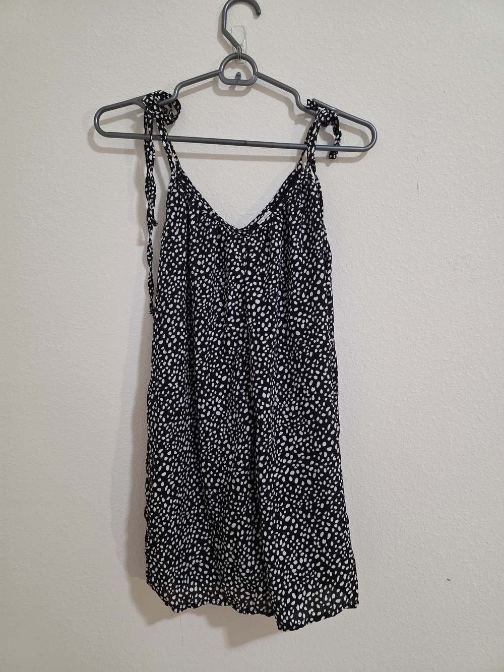 Melrose and Market Black and White Polka Dot Tie-Shoulder Romper